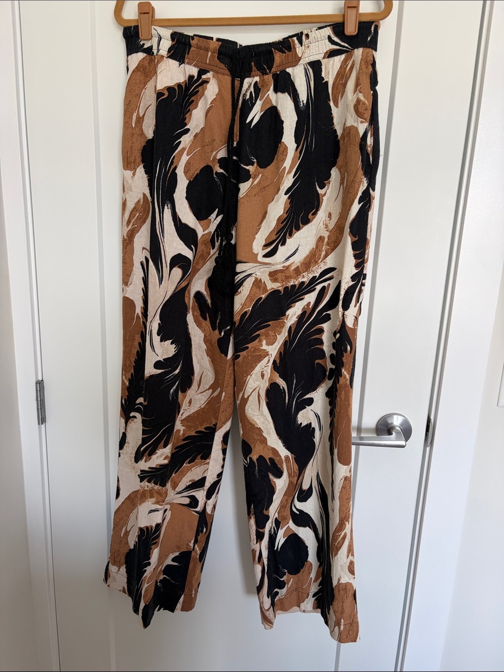 Joie Black Brown and Cream Abstract-Print Wide-Leg Trousers